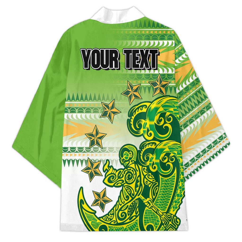 Personalised Cook Islands Va'a Race Kimono Te Tatau Tattoos Sporty Style Green-White Color - Polynesian Pride
