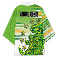 Personalised Cook Islands Va'a Race Kimono Te Tatau Tattoos Sporty Style Green-White Color - Polynesian Pride