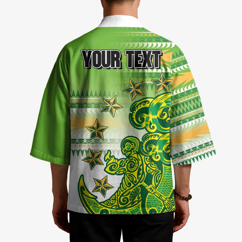 Personalised Cook Islands Va'a Race Kimono Te Tatau Tattoos Sporty Style Green-White Color - Polynesian Pride