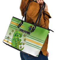 Cook Islands Va'a Race Leather Tote Bag Te Tatau Tattoos Sporty Style Green-White Color - Polynesian Pride