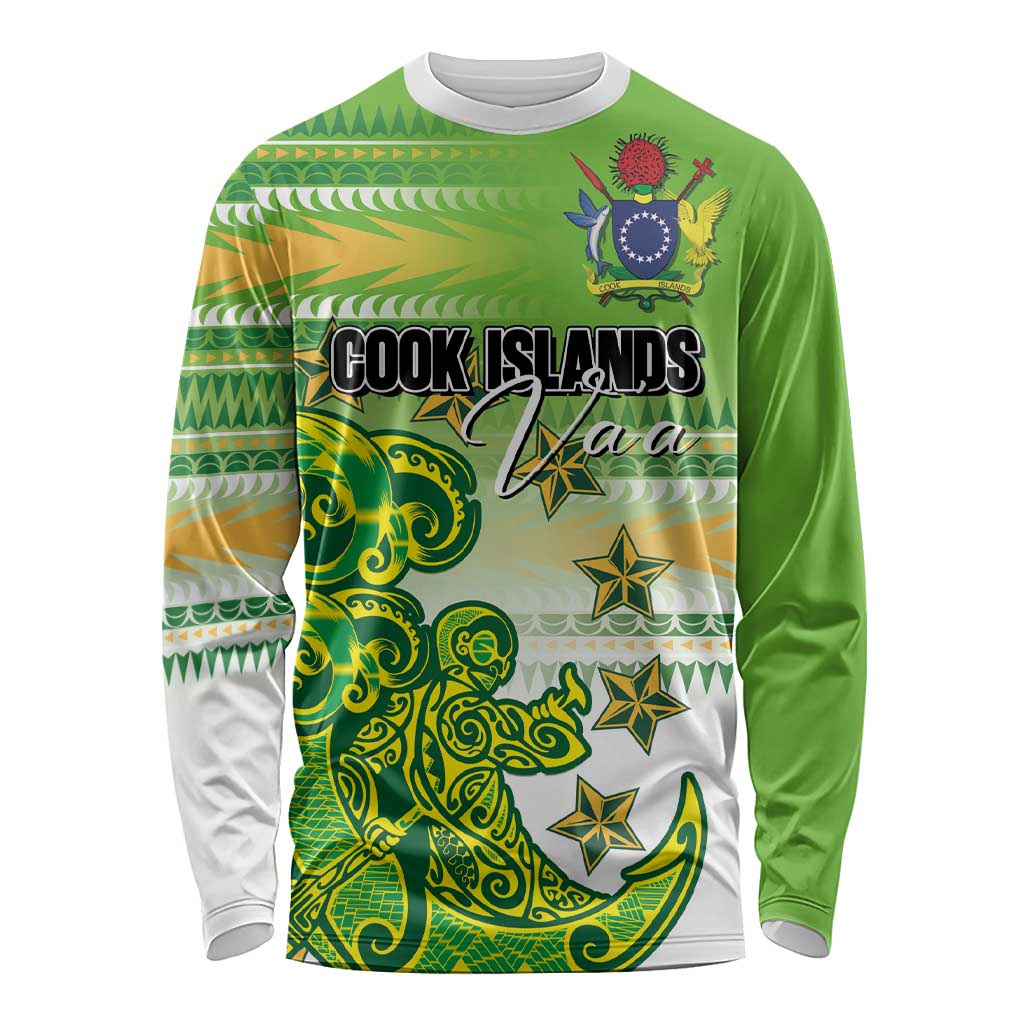 Personalised Cook Islands Va'a Race Long Sleeve Shirt Te Tatau Tattoos Sporty Style Green-White Color - Polynesian Pride