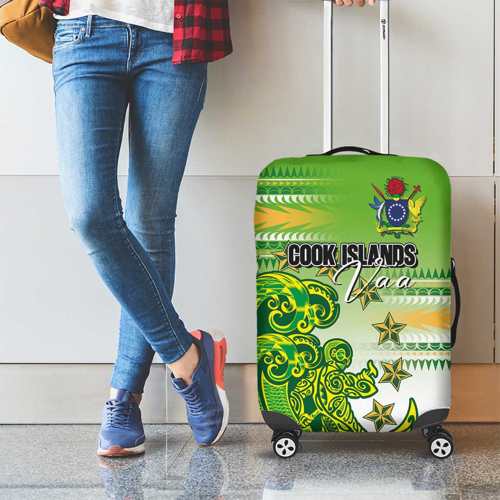 Cook Islands Va'a Race Luggage Cover Te Tatau Tattoos Sporty Style Green-White Color - Polynesian Pride