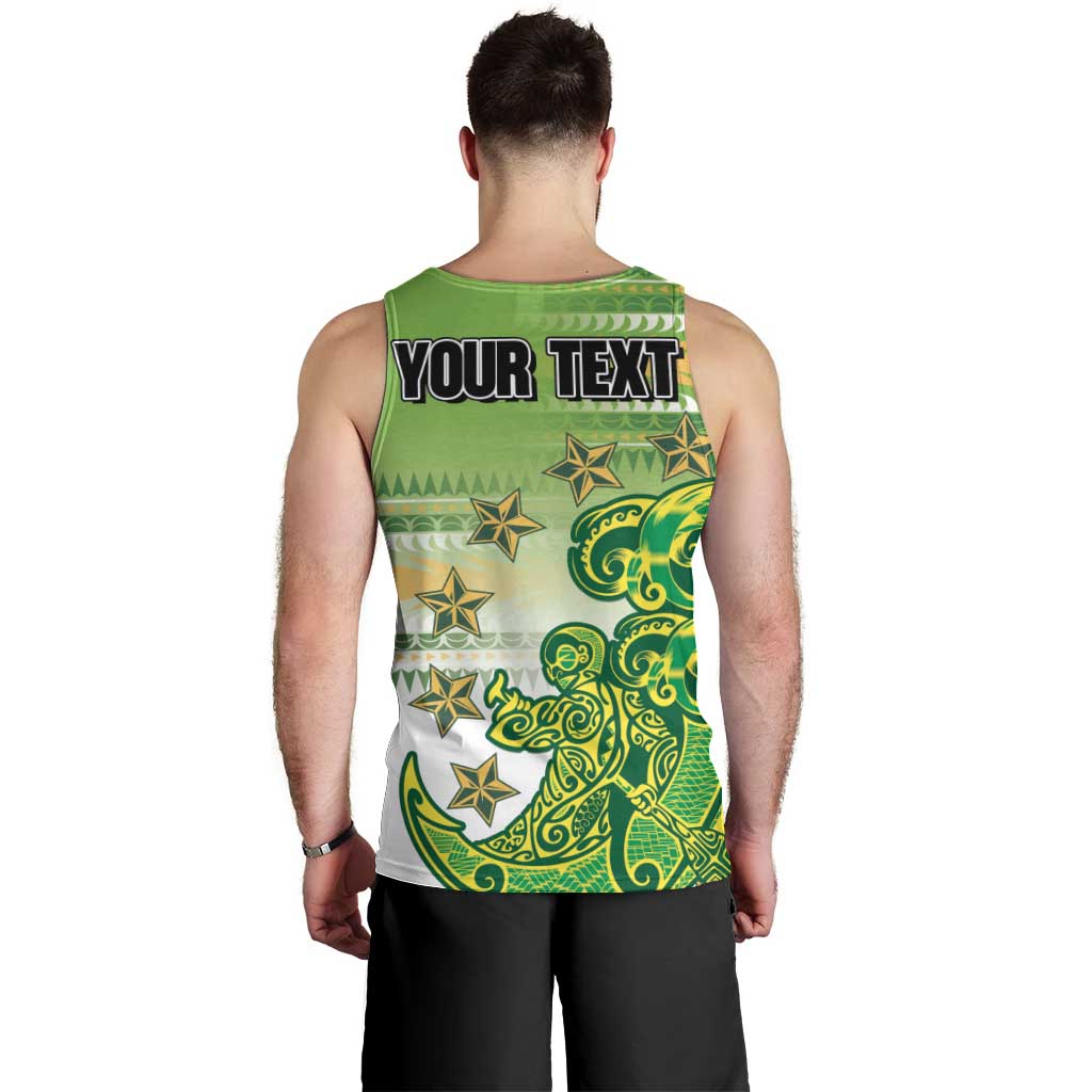 Personalised Cook Islands Va'a Race Men Tank Top Te Tatau Tattoos Sporty Style Green-White Color - Polynesian Pride