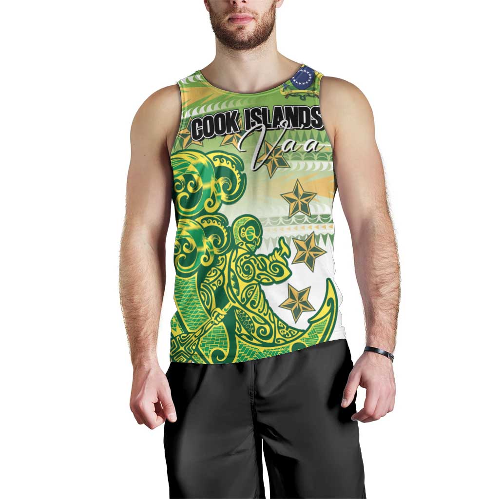 Personalised Cook Islands Va'a Race Men Tank Top Te Tatau Tattoos Sporty Style Green-White Color - Polynesian Pride