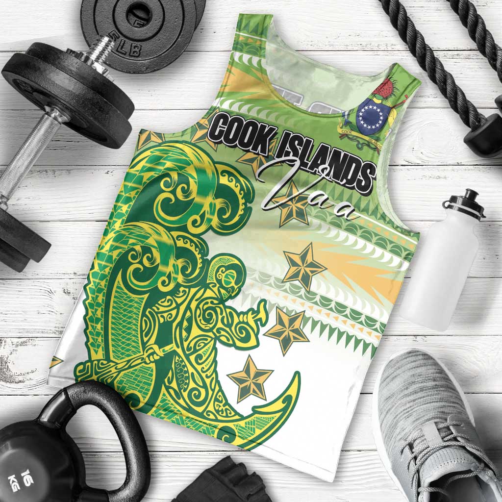 Personalised Cook Islands Va'a Race Men Tank Top Te Tatau Tattoos Sporty Style Green-White Color - Polynesian Pride