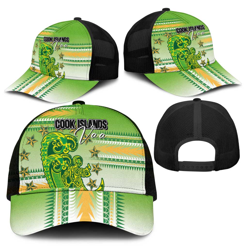 Cook Islands Va'a Race Mesh Trucker Cap Te Tatau Tattoos Sporty Style Green-White Color - Polynesian Pride