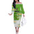 Personalised Cook Islands Va'a Race Off The Shoulder Long Sleeve Dress Te Tatau Tattoos Sporty Style Green-White Color - Polynesian Pride