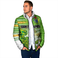 Personalised Cook Islands Va'a Race Padded Jacket Te Tatau Tattoos Sporty Style Green-White Color - Polynesian Pride