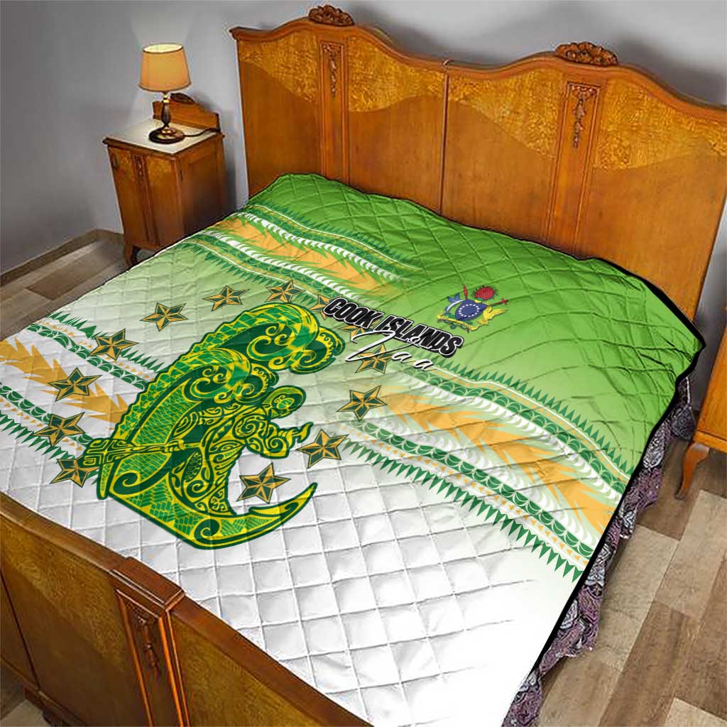Cook Islands Va'a Race Quilt Te Tatau Tattoos Sporty Style Green-White Color - Polynesian Pride