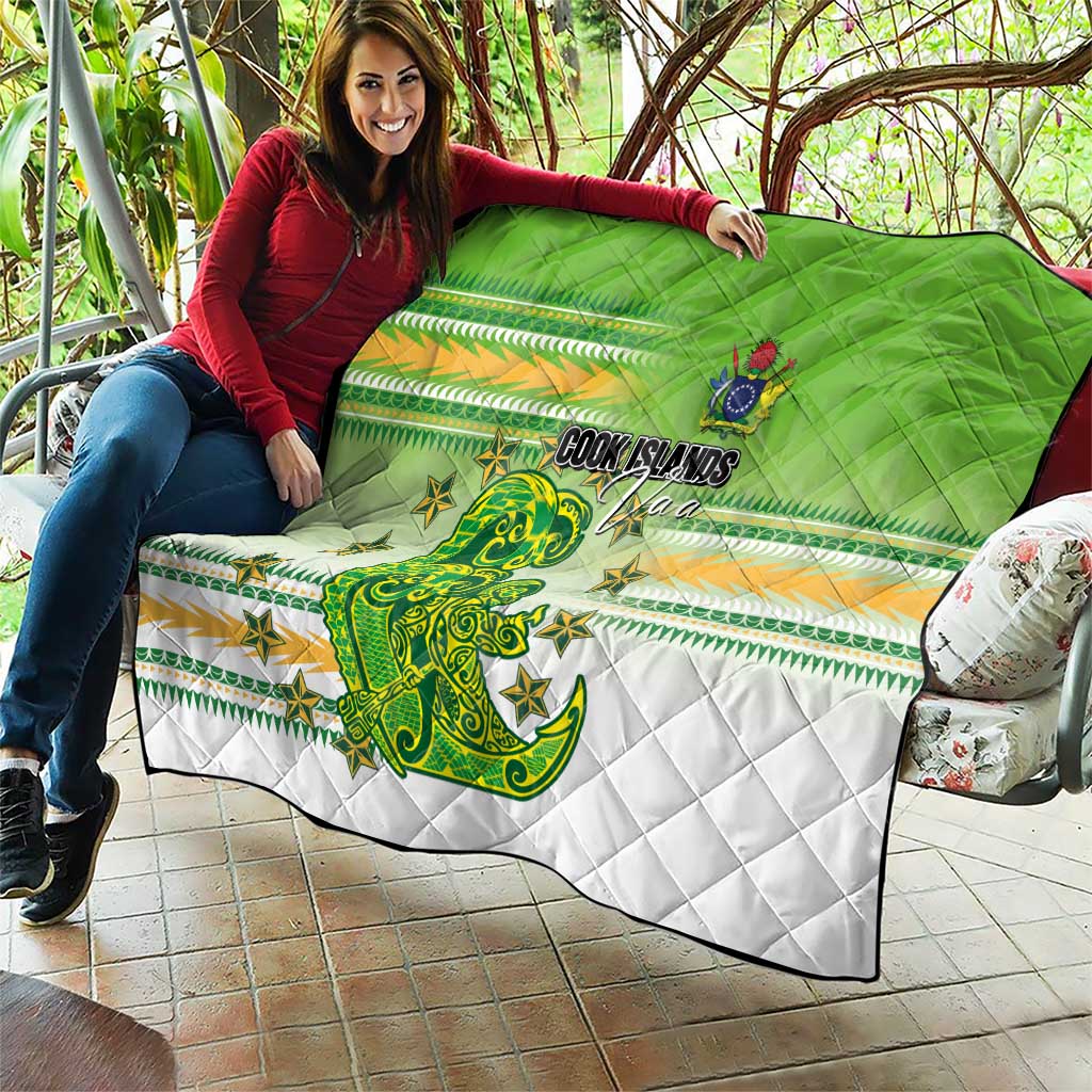 Cook Islands Va'a Race Quilt Te Tatau Tattoos Sporty Style Green-White Color - Polynesian Pride