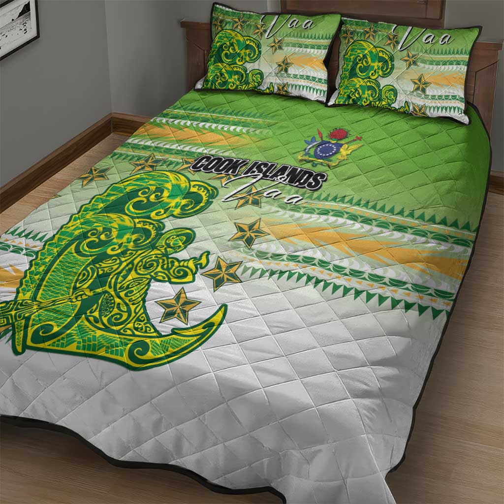 Cook Islands Va'a Race Quilt Bed Set Te Tatau Tattoos Sporty Style Green-White Color - Polynesian Pride