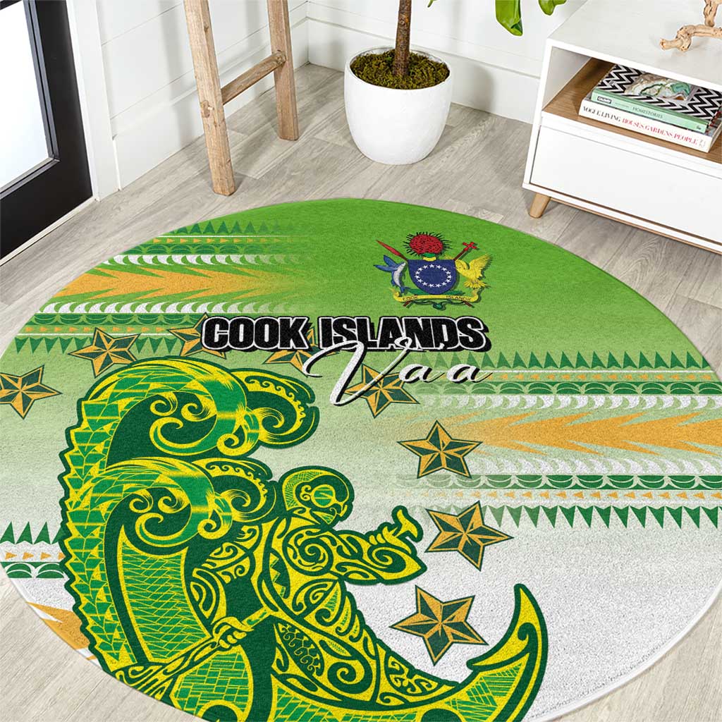 Cook Islands Va'a Race Round Carpet Te Tatau Tattoos Sporty Style Green-White Color - Polynesian Pride
