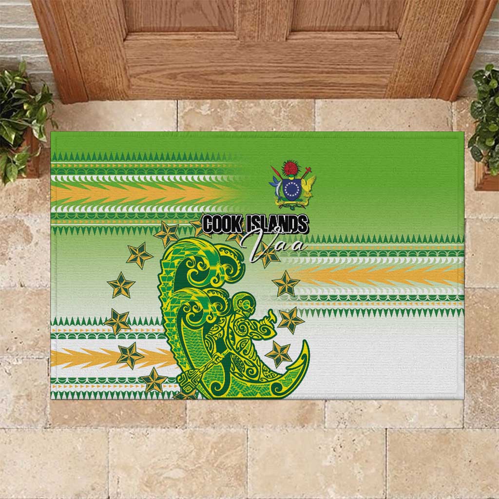 Cook Islands Va'a Race Rubber Doormat Te Tatau Tattoos Sporty Style Green-White Color - Polynesian Pride