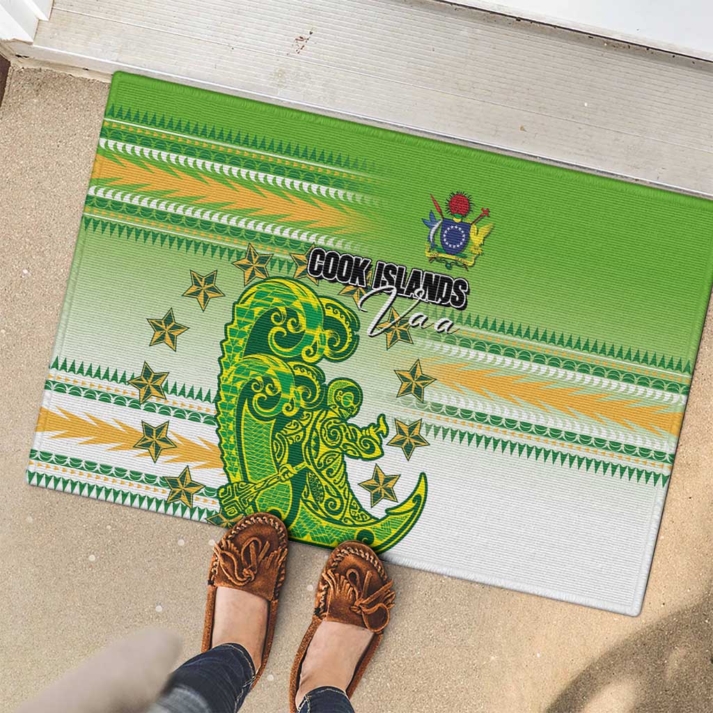 Cook Islands Va'a Race Rubber Doormat Te Tatau Tattoos Sporty Style Green-White Color - Polynesian Pride