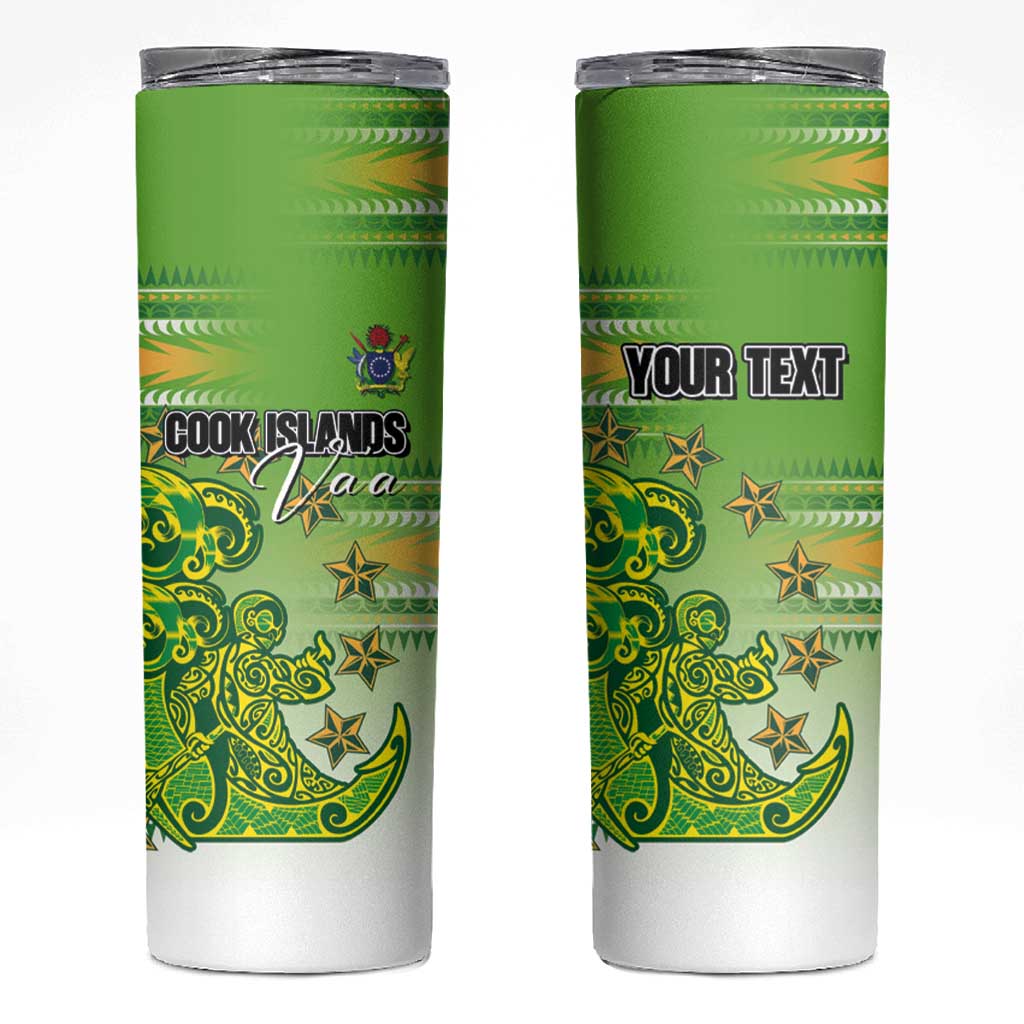 Personalised Cook Islands Va'a Race Skinny Tumbler Te Tatau Tattoos Sporty Style Green-White Color - Polynesian Pride