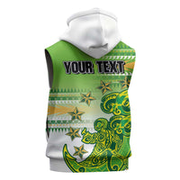 Personalised Cook Islands Va'a Race Sleeveless Zip Hoodie Te Tatau Tattoos Sporty Style Green-White Color - Polynesian Pride