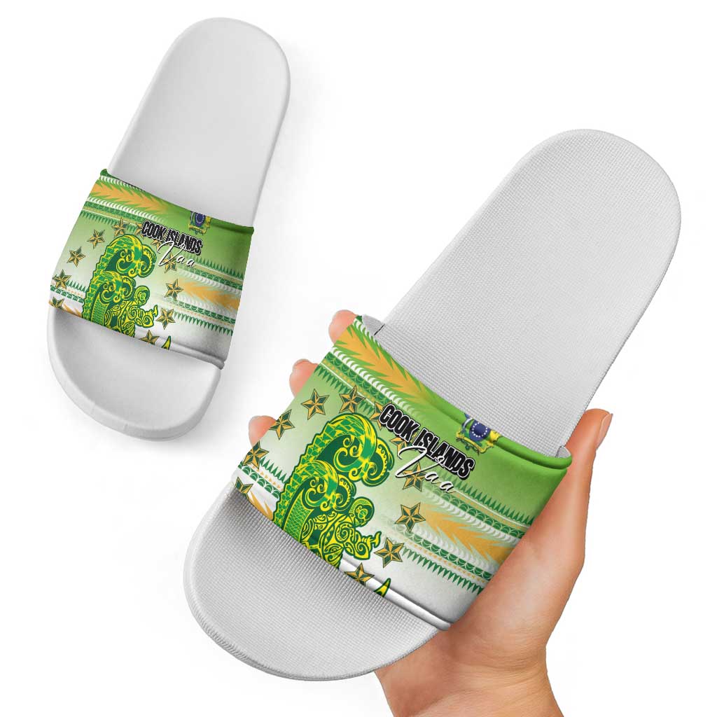 Cook Islands Va'a Race Slide Sandals Te Tatau Tattoos Sporty Style Green-White Color - Polynesian Pride