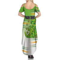 Personalised Cook Islands Va'a Race Summer Maxi Dress Te Tatau Tattoos Sporty Style Green-White Color LT03 - Polynesian Pride