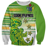 Personalised Cook Islands Va'a Race Sweatshirt Te Tatau Tattoos Sporty Style Green-White Color - Polynesian Pride