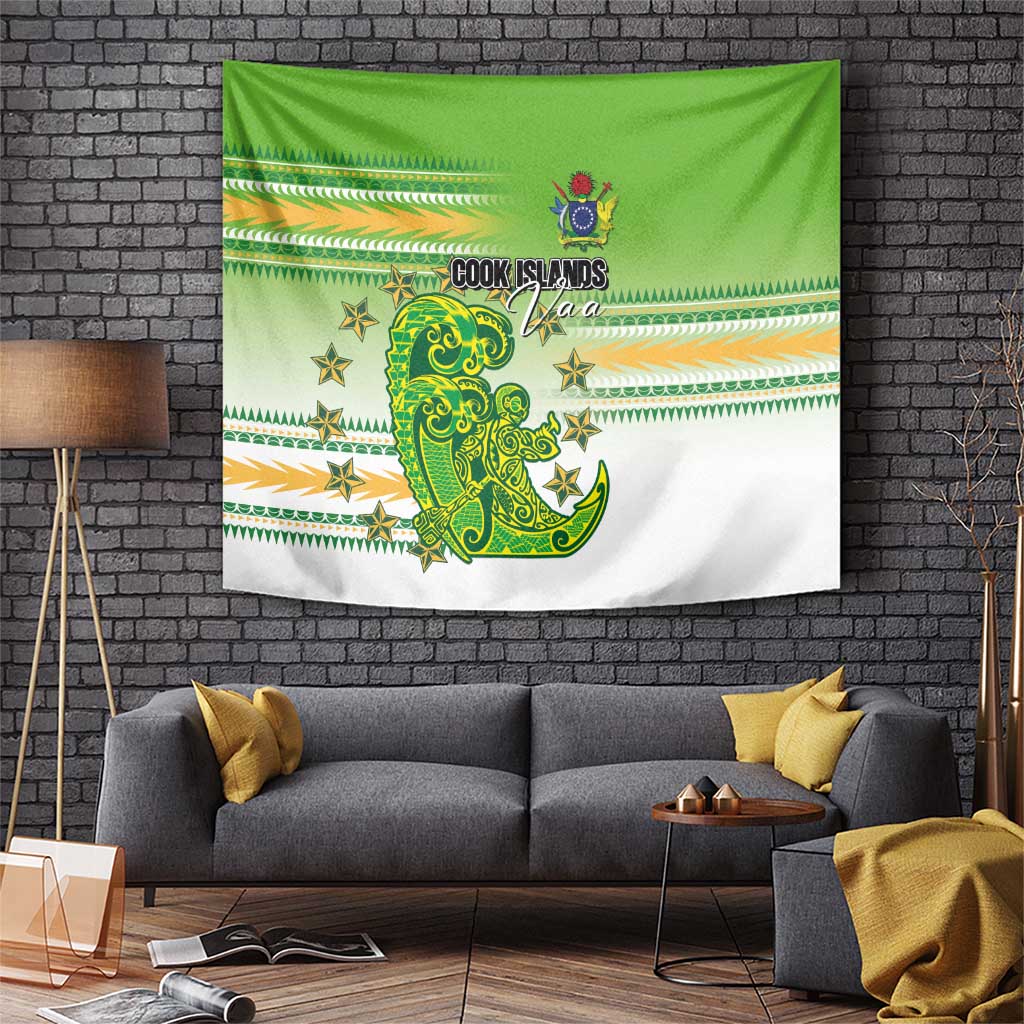 Cook Islands Va'a Race Tapestry Te Tatau Tattoos Sporty Style Green-White Color - Polynesian Pride