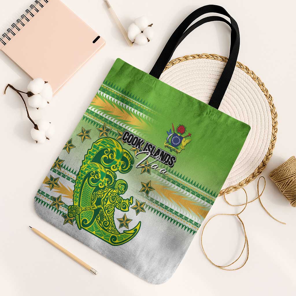 Cook Islands Va'a Race Tote Bag Te Tatau Tattoos Sporty Style Green-White Color - Polynesian Pride