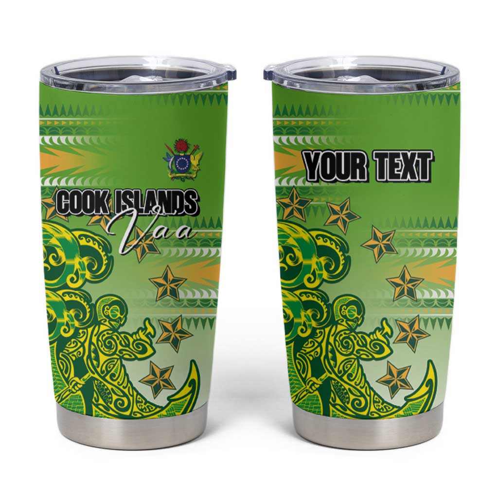 Personalised Cook Islands Va'a Race Tumbler Cup Te Tatau Tattoos Sporty Style Green-White Color - Polynesian Pride
