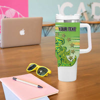 Personalised Cook Islands Va'a Race Tumbler With Handle Te Tatau Tattoos Sporty Style Green-White Color - Polynesian Pride