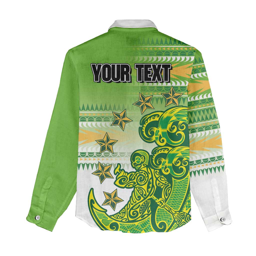 Personalised Cook Islands Va'a Race Women Casual Shirt Te Tatau Tattoos Sporty Style Green-White Color - Polynesian Pride