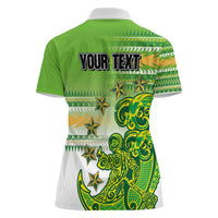 Personalised Cook Islands Va'a Race Women Polo Shirt Te Tatau Tattoos Sporty Style Green-White Color - Polynesian Pride