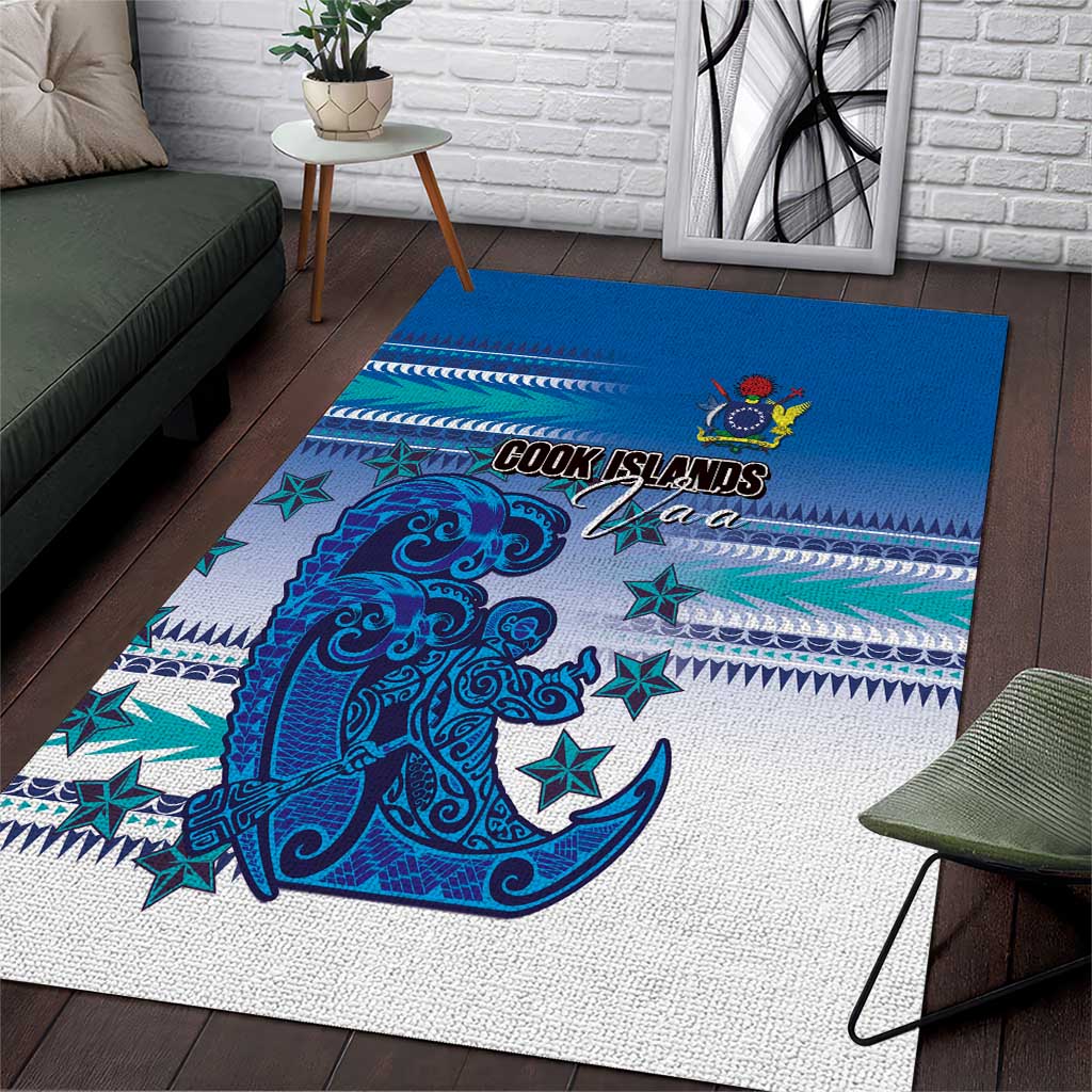 Cook Islands Va'a Race Area Rug Te Tatau Tattoos Sporty Style Light Blue Color - Polynesian Pride