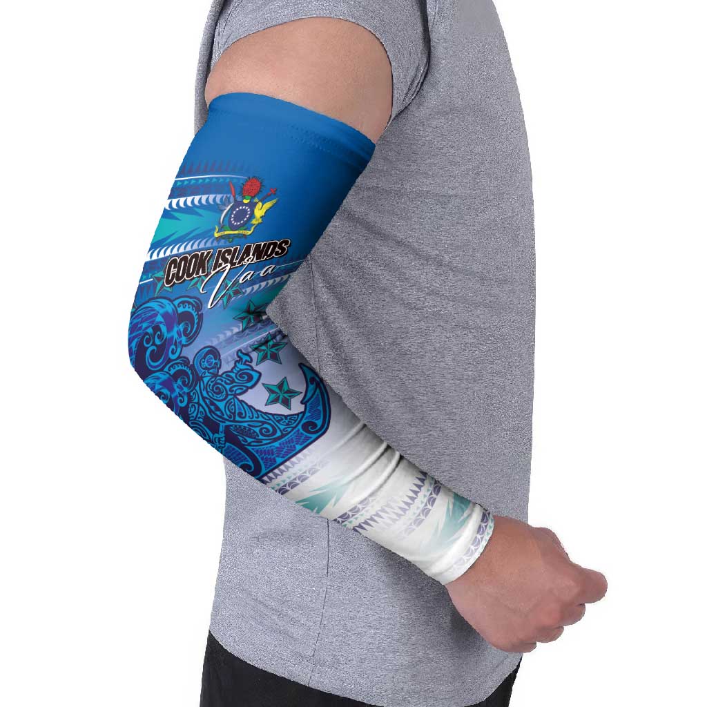 Personalised Cook Islands Va'a Race Arm Sleeves Te Tatau Tattoos Sporty Style Light Blue Color - Polynesian Pride