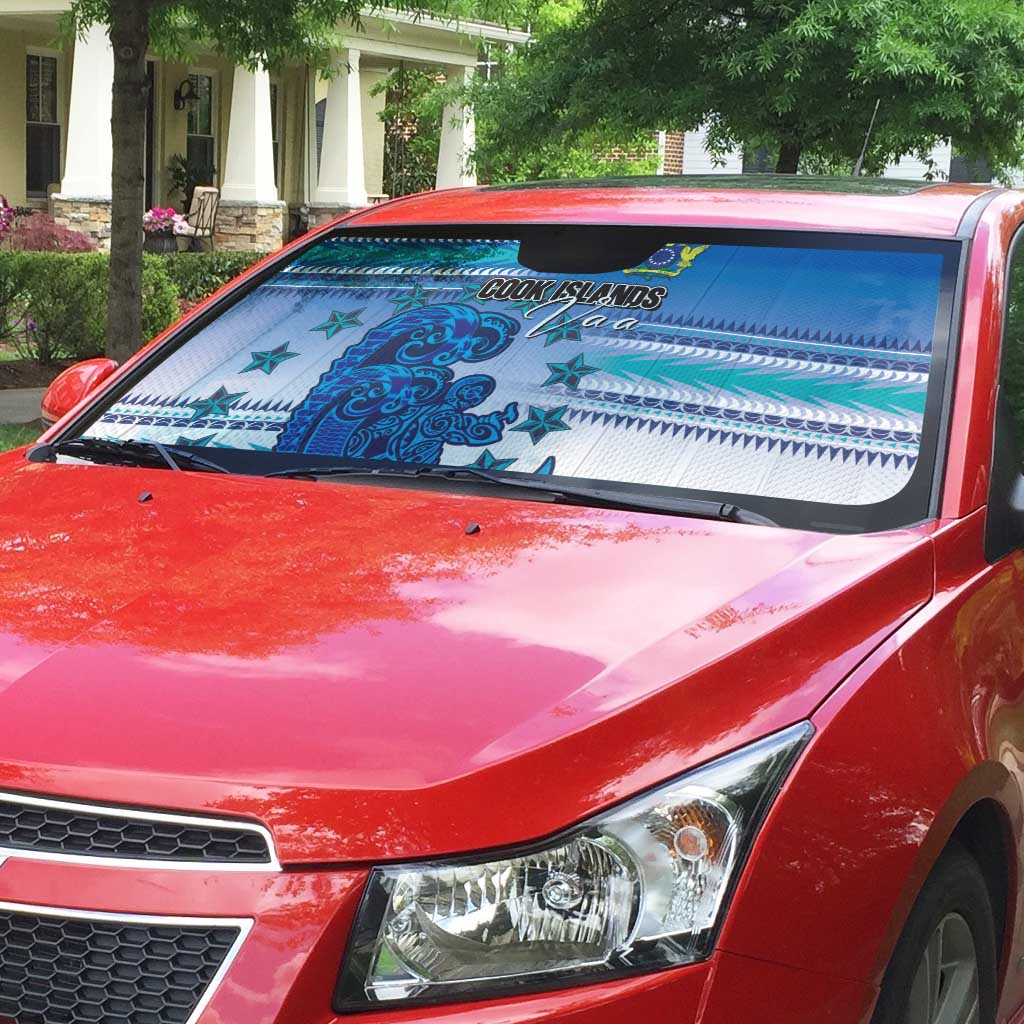 Cook Islands Va'a Race Auto Sun Shade Te Tatau Tattoos Sporty Style Light Blue Color - Polynesian Pride