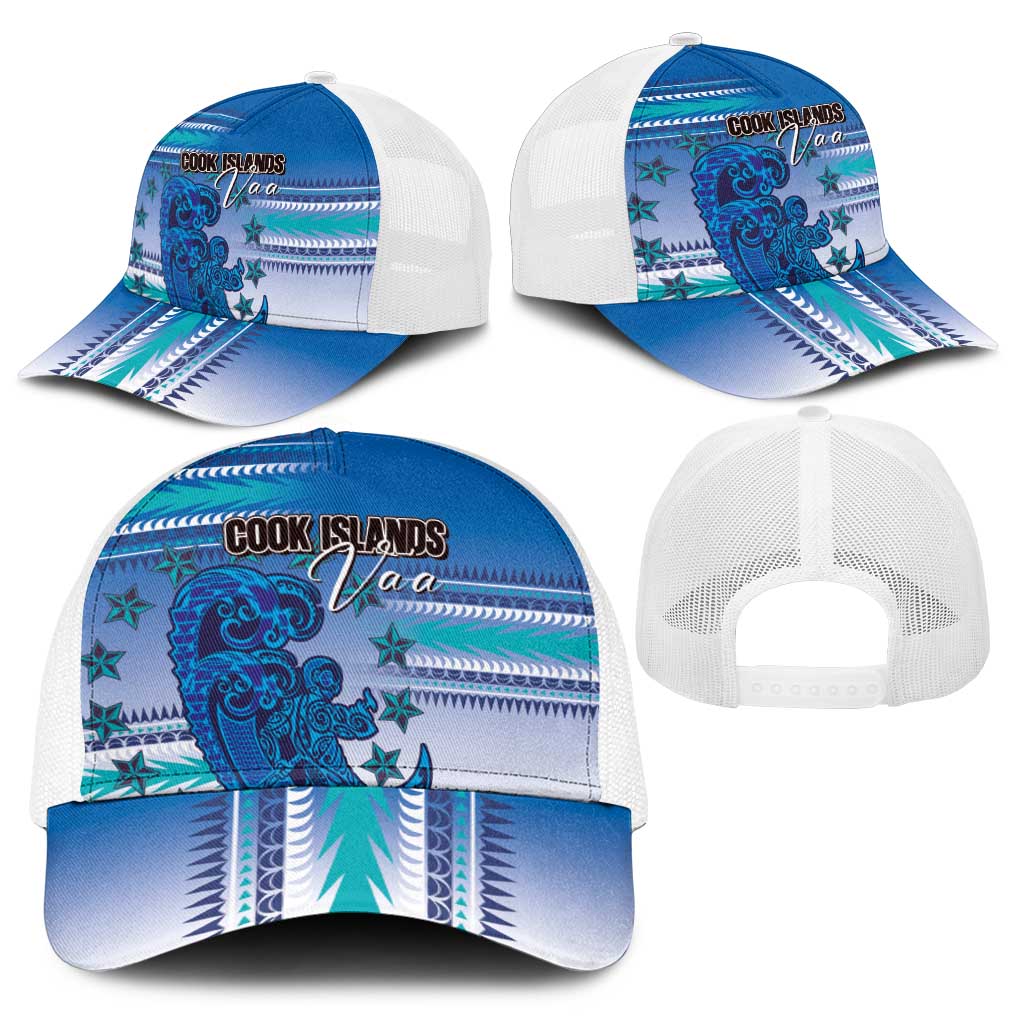 Cook Islands Va'a Race Baseball Net Cap Te Tatau Tattoos Sporty Style Light Blue Color - Polynesian Pride