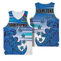 Personalised Cook Islands Va'a Race Basketball Jersey Te Tatau Tattoos Sporty Style Light Blue Color - Polynesian Pride