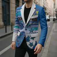 Personalised Cook Islands Va'a Race Blazer Te Tatau Tattoos Sporty Style Light Blue Color - Polynesian Pride
