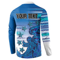 Personalised Cook Islands Va'a Race Button Sweatshirt Te Tatau Tattoos Sporty Style Light Blue Color - Polynesian Pride