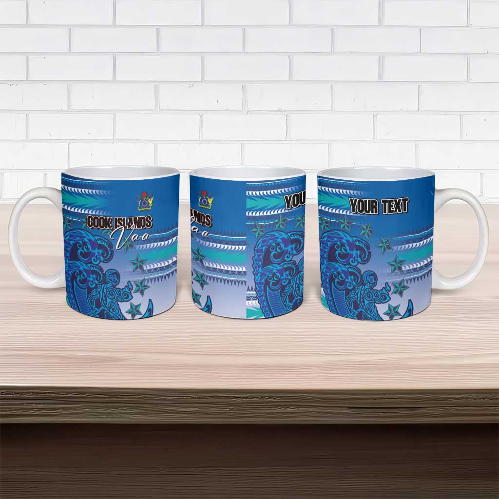 Personalised Cook Islands Va'a Race Ceramic Mug Te Tatau Tattoos Sporty Style Light Blue Color - Polynesian Pride