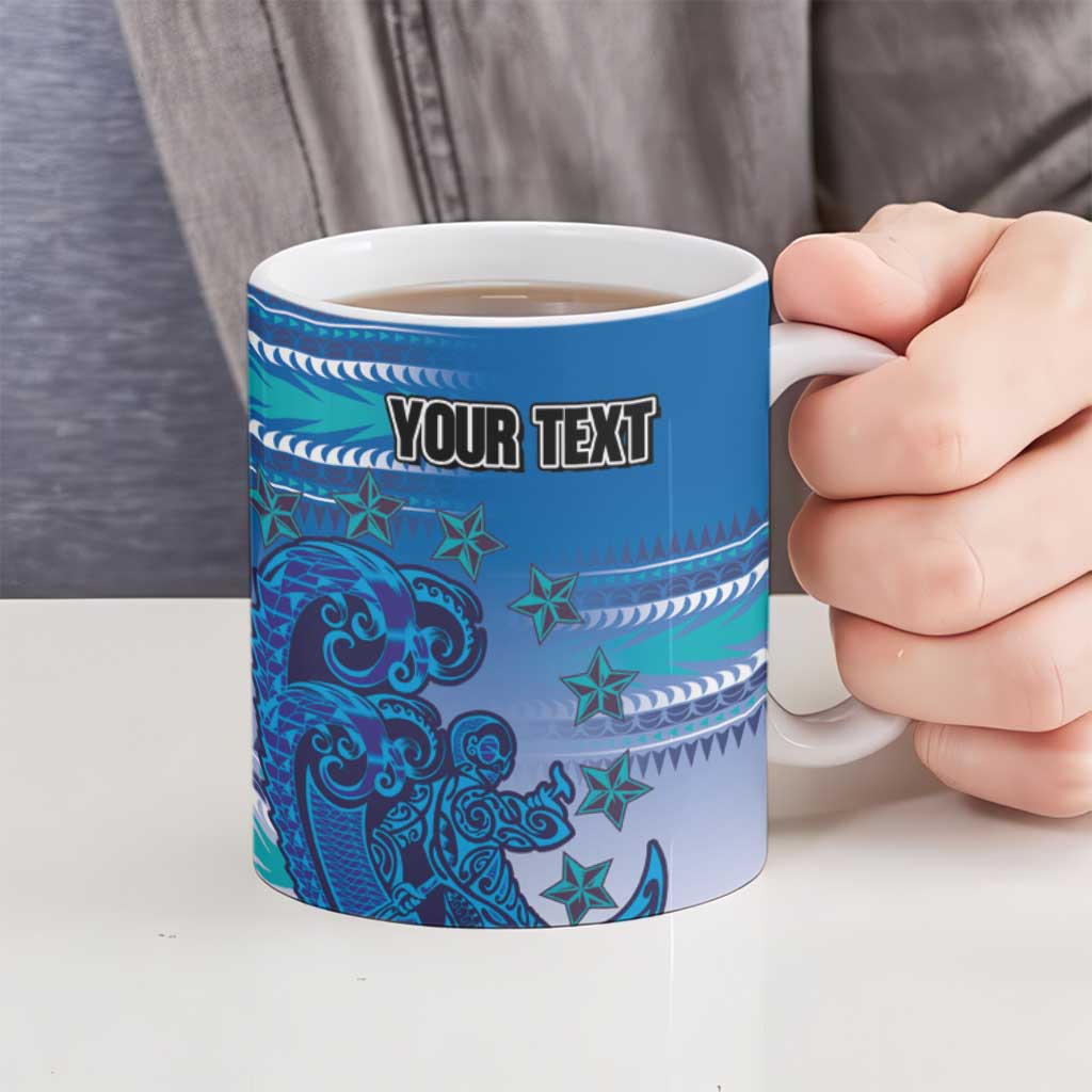 Personalised Cook Islands Va'a Race Ceramic Mug Te Tatau Tattoos Sporty Style Light Blue Color - Polynesian Pride