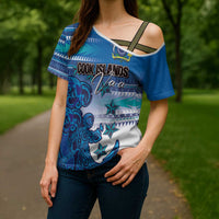 Personalised Cook Islands Va'a Race Cross Shoulder Shirt Te Tatau Tattoos Sporty Style Light Blue Color - Polynesian Pride