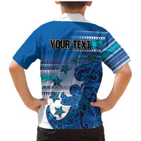 Personalised Cook Islands Va'a Race Family Matching Mermaid Dress and Hawaiian Shirt Te Tatau Tattoos Sporty Style Light Blue Color - Polynesian Pride