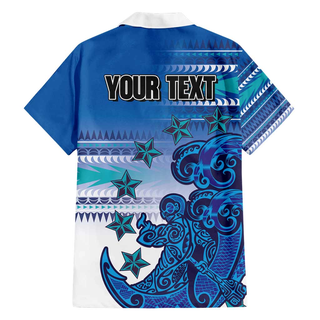 Personalised Cook Islands Va'a Race Family Matching Off Shoulder Short Dress and Hawaiian Shirt Te Tatau Tattoos Sporty Style Light Blue Color - Polynesian Pride