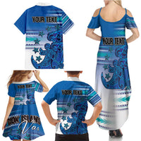Personalised Cook Islands Va'a Race Family Matching Summer Maxi Dress and Hawaiian Shirt Te Tatau Tattoos Sporty Style Light Blue Color - Polynesian Pride