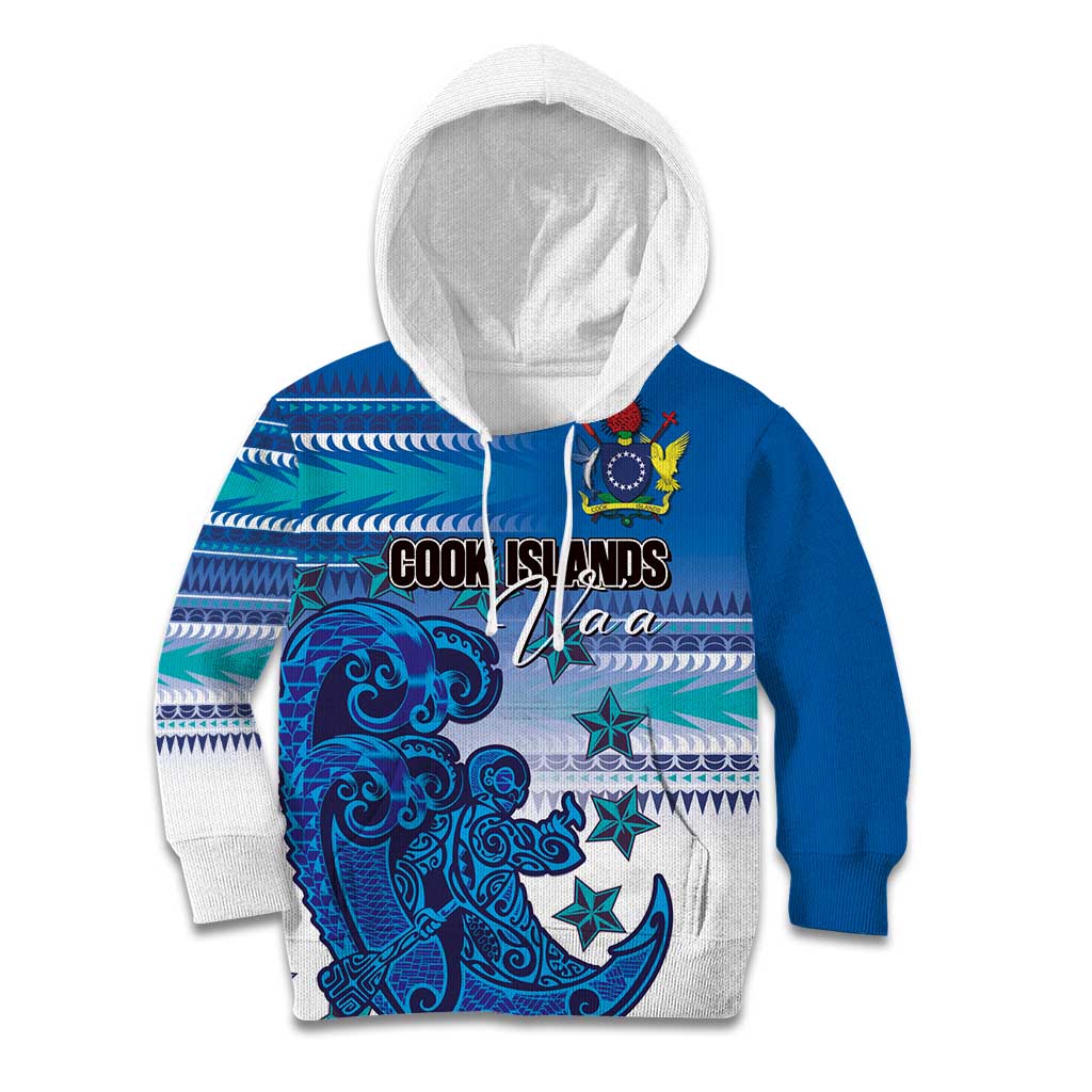 Personalised Cook Islands Va'a Race Kid Hoodie Te Tatau Tattoos Sporty Style Light Blue Color - Polynesian Pride