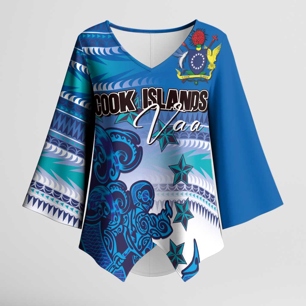 Personalised Cook Islands Va'a Race Kimono Sleeve Blouse Te Tatau Tattoos Sporty Style Light Blue Color - Polynesian Pride
