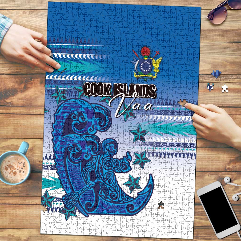 Cook Islands Va'a Race Puzzle Te Tatau Tattoos Sporty Style Light Blue Color - Polynesian Pride