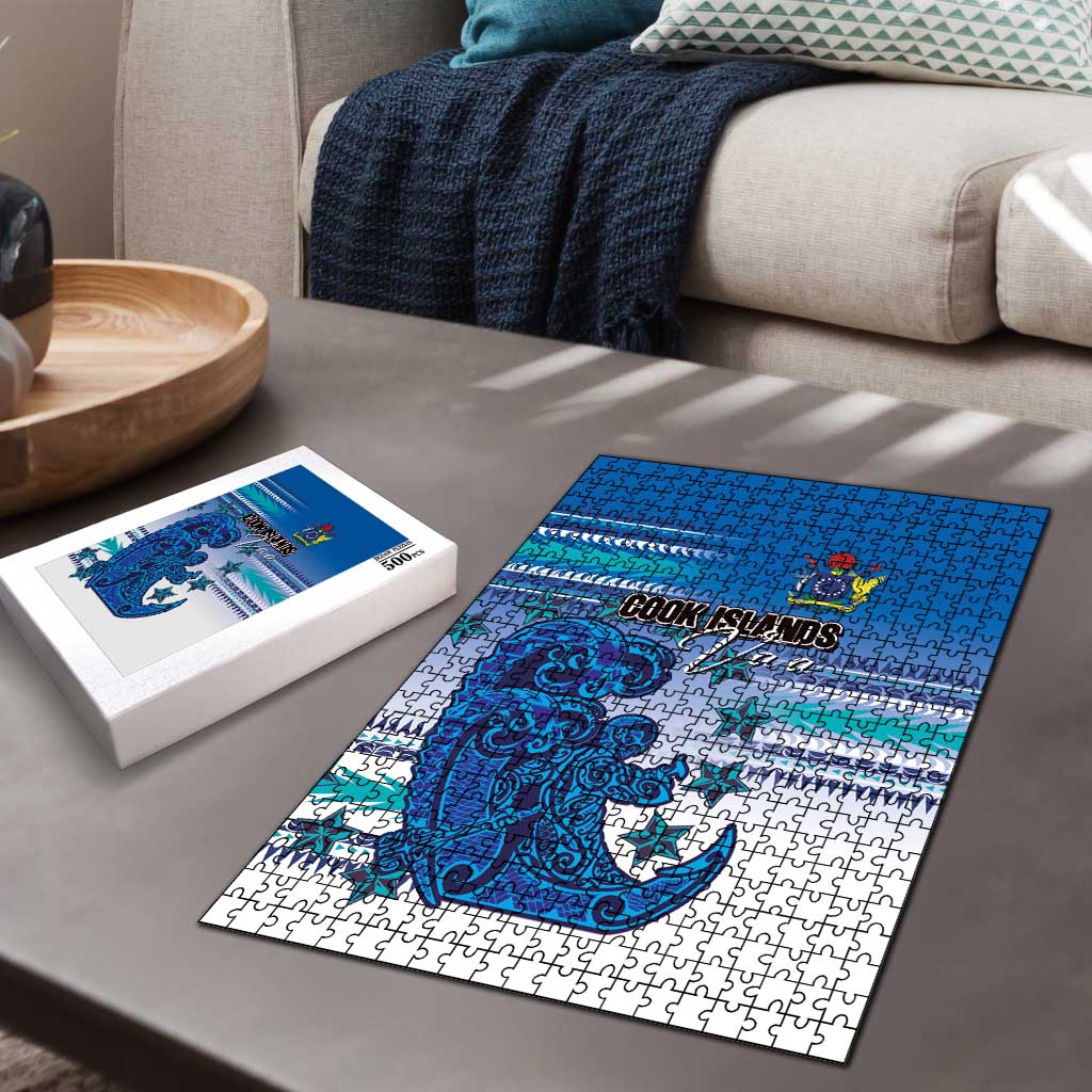 Cook Islands Va'a Race Puzzle Te Tatau Tattoos Sporty Style Light Blue Color - Polynesian Pride