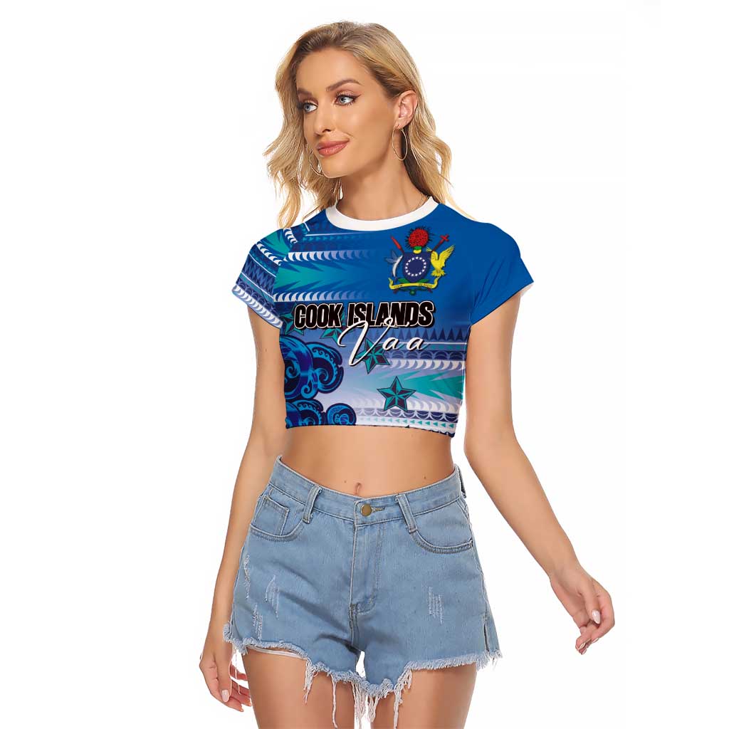 Personalised Cook Islands Va'a Race Raglan Cropped T Shirt Te Tatau Tattoos Sporty Style Light Blue Color - Polynesian Pride