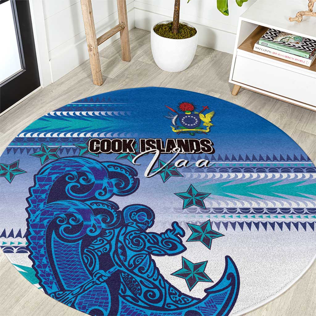 Cook Islands Va'a Race Round Carpet Te Tatau Tattoos Sporty Style Light Blue Color LT03 Blue - Polynesian Pride