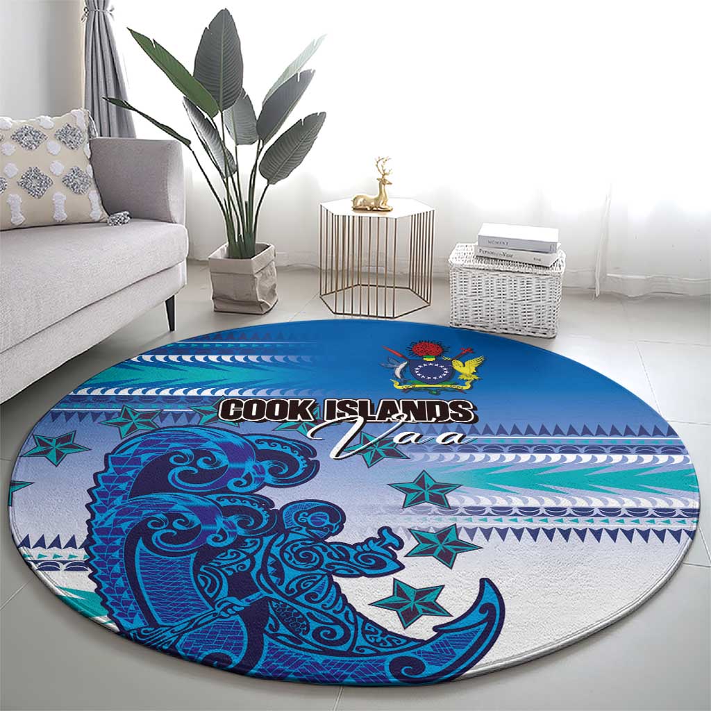 Cook Islands Va'a Race Round Carpet Te Tatau Tattoos Sporty Style Light Blue Color - Polynesian Pride