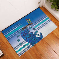Cook Islands Va'a Race Rubber Doormat Te Tatau Tattoos Sporty Style Light Blue Color - Polynesian Pride